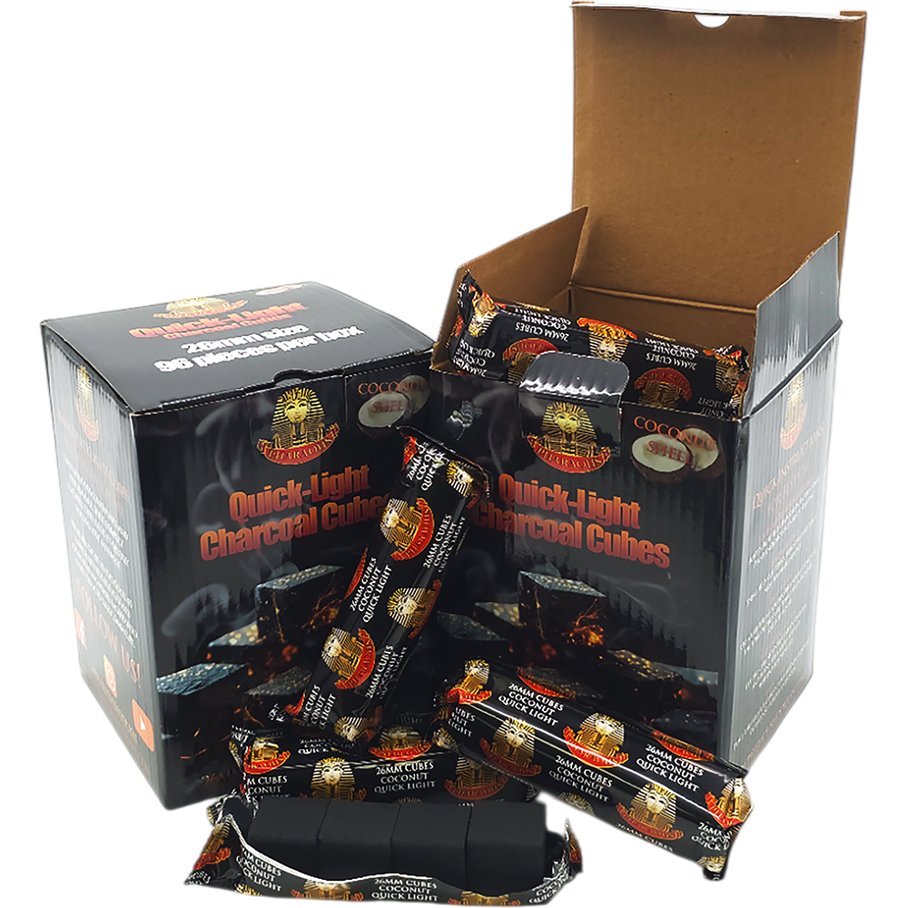 Coconut Quick Light Charcoal - 26mm Cubes - Pharaohs Hookahs